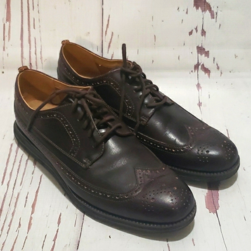 Cole Haan 9.5 Grand os wingtip lace up mens shoes brown